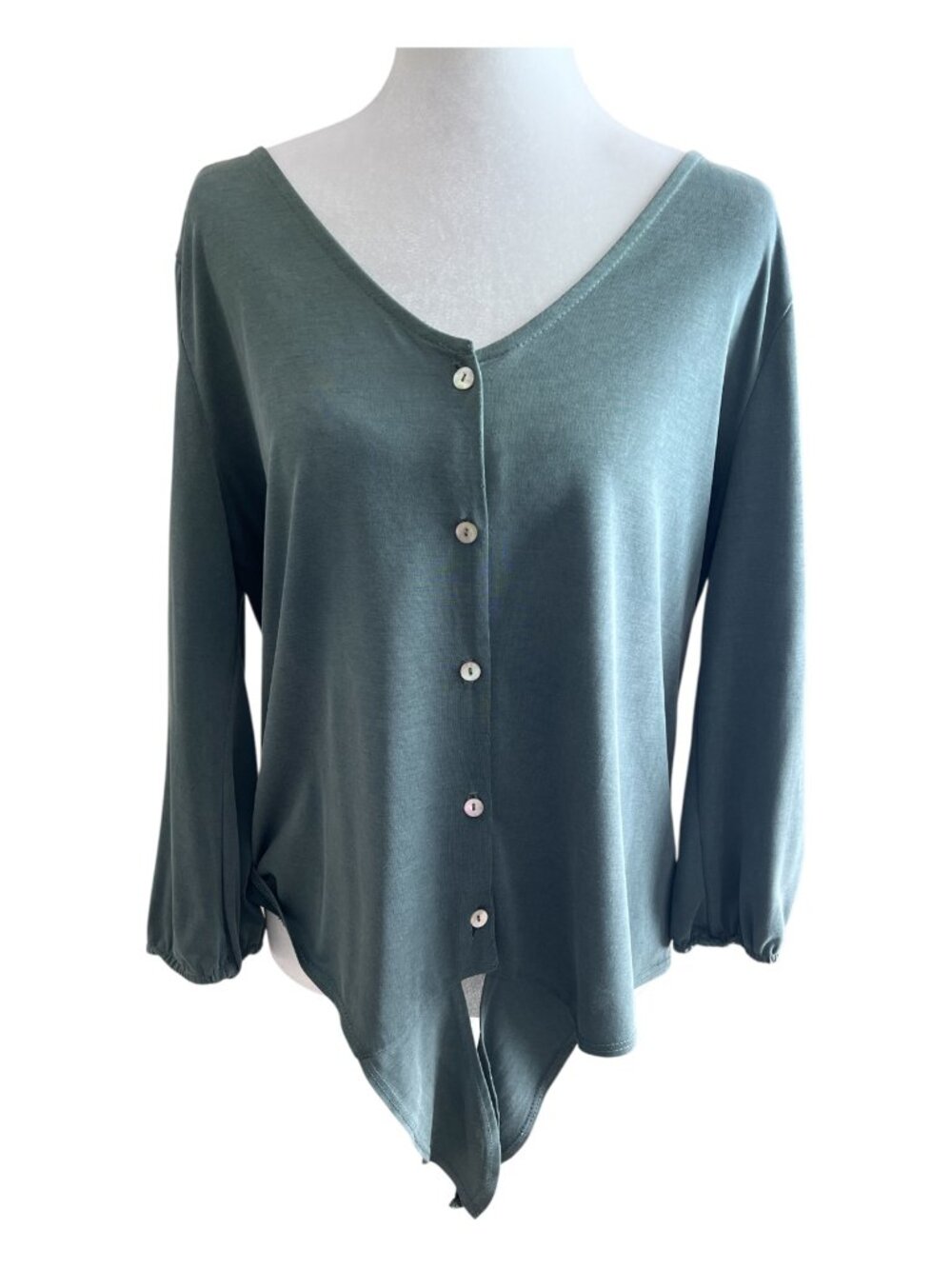 Green Envelope Sage Green Tie-Front Blouse - Size L